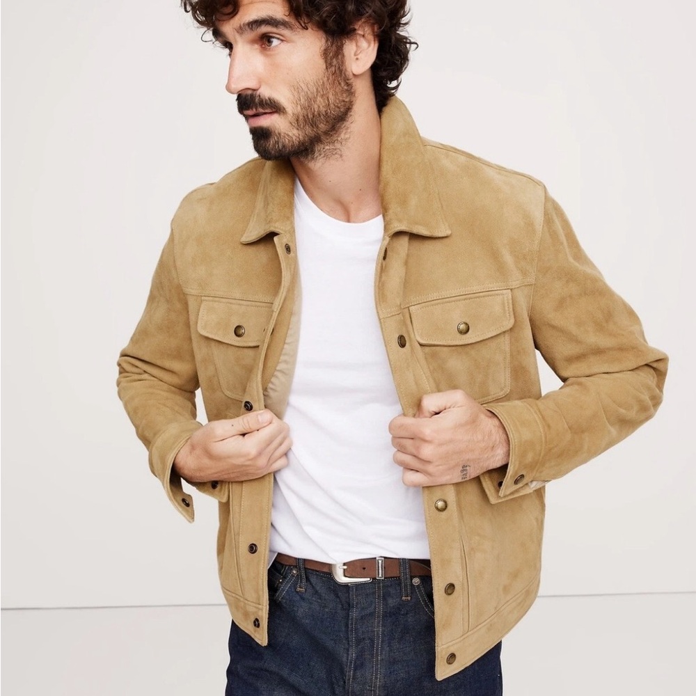 Banana Republic Men's Tan Suede Leather Trucker Jacket. NWT